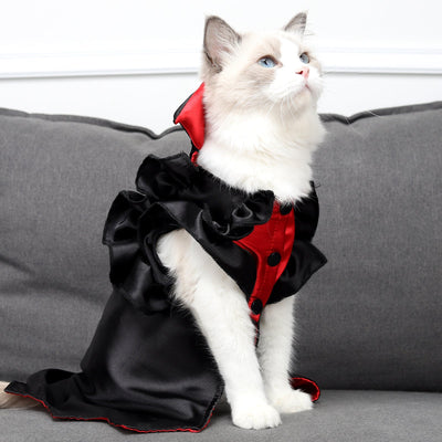Spooky Cat Halloween Vampire Costume – Soft Polyester, Two - Leg Outfit (M & L) - 0