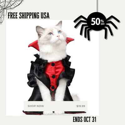Spooky Cat Halloween Vampire Costume – Soft Polyester, Two - Leg Outfit (M & L) - 0
