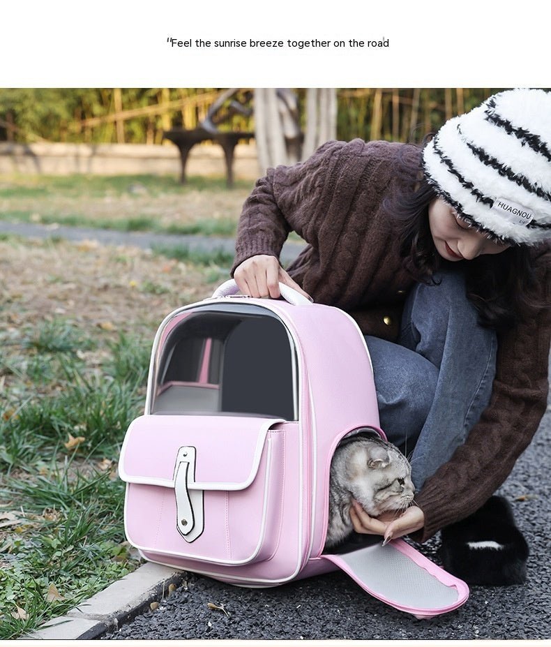 Stylish Cat Backpack Carrier – Minimalist PU Leather Pet Bag for Travel & Outings (Pink, Blue, White, Black) - 0
