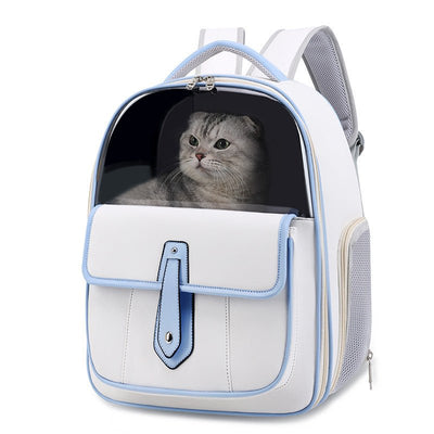 Stylish Cat Backpack Carrier – Minimalist PU Leather Pet Bag for Travel & Outings (Pink, Blue, White, Black) - 0