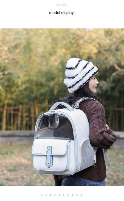 Stylish Cat Backpack Carrier – Minimalist PU Leather Pet Bag for Travel & Outings (Pink, Blue, White, Black) - 0