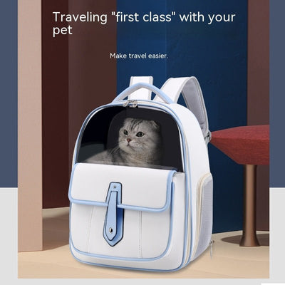 Stylish Cat Backpack Carrier – Minimalist PU Leather Pet Bag for Travel & Outings (Pink, Blue, White, Black) - 0