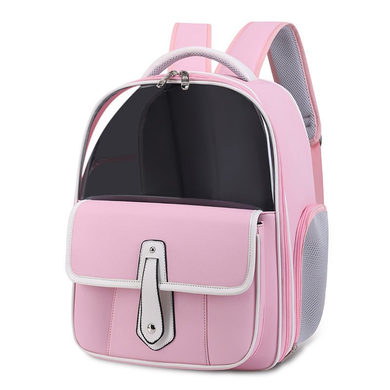 Stylish Cat Backpack Carrier – Minimalist PU Leather Pet Bag for Travel & Outings (Pink, Blue, White, Black) - 0