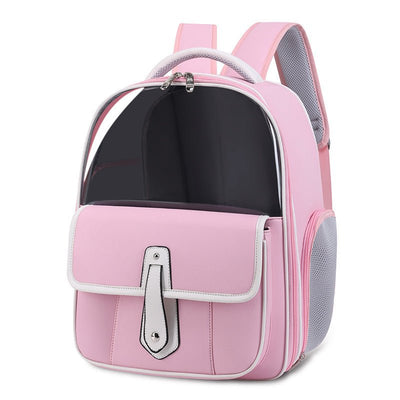 Stylish Cat Backpack Carrier – Minimalist PU Leather Pet Bag for Travel & Outings (Pink, Blue, White, Black) - 0