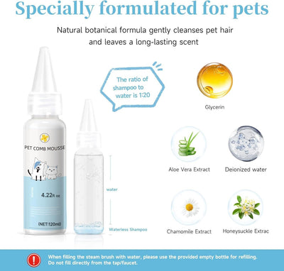 Universal Pet Steam Brush for Cats & Dogs – 3 - in - 1 Spray Hair Removal Comb with Waterless Shampoo & Ear Wipes - 0