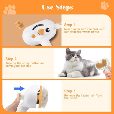 Universal Pet Steam Brush for Cats & Dogs – 3 - in - 1 Spray Hair Removal Comb with Waterless Shampoo & Ear Wipes - 0