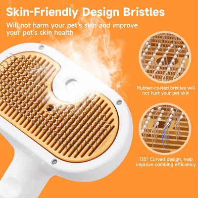 Universal Pet Steam Brush for Cats & Dogs – 3 - in - 1 Spray Hair Removal Comb with Waterless Shampoo & Ear Wipes - 0