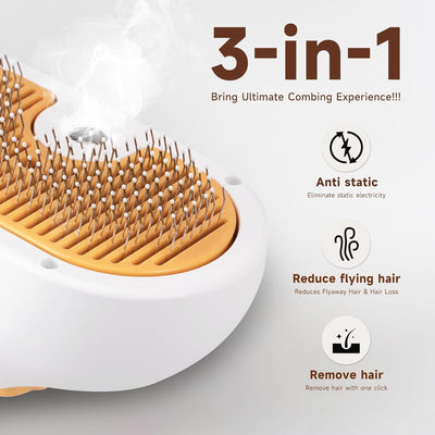 Universal Pet Steam Brush for Cats & Dogs – 3 - in - 1 Spray Hair Removal Comb with Waterless Shampoo & Ear Wipes - 0