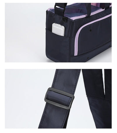 Warm Large - Capacity Pet Crossbody Bag – Multi - Purpose Nylon Carrier with Poop Bag & Pillow (Khaki/Yellow & Navy/Purple) - 0