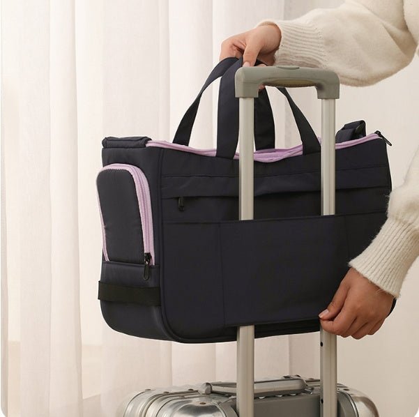 Warm Large - Capacity Pet Crossbody Bag – Multi - Purpose Nylon Carrier with Poop Bag & Pillow (Khaki/Yellow & Navy/Purple) - 0