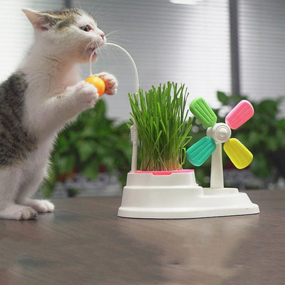 Windmill Cat Toy with Flexible Wand – Interactive Desktop Spinner for Cats - 0