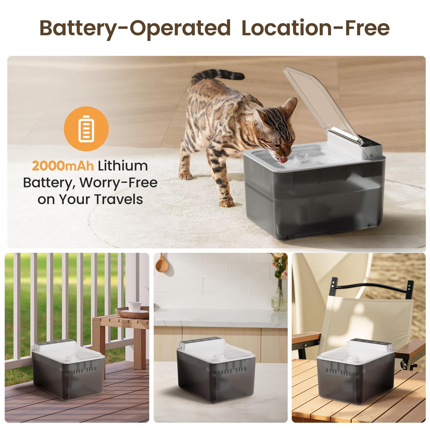 Wireless Stainless Steel Cat Water Fountain – Automatic Induction, Battery Operated, 3L Large Capacity - 0